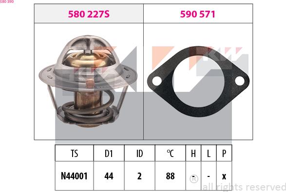 KW 580 390 - Термостат, охладителна течност vvparts.bg