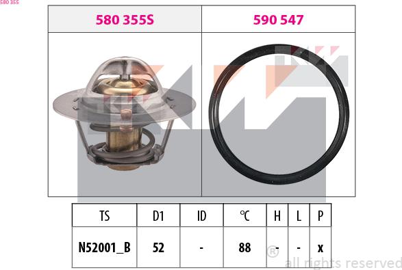 KW 580 355 - Термостат, охладителна течност vvparts.bg