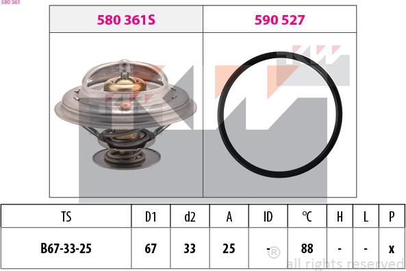 KW 580 361 - Термостат, охладителна течност vvparts.bg