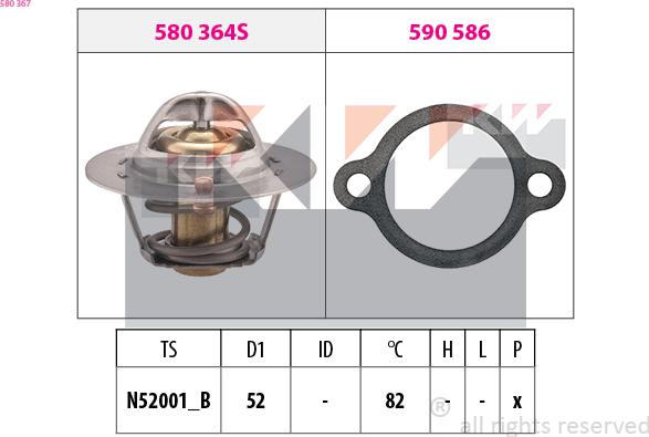 KW 580 367 - Термостат, охладителна течност vvparts.bg