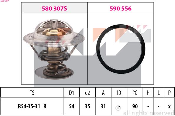 KW 580 307 - Термостат, охладителна течност vvparts.bg