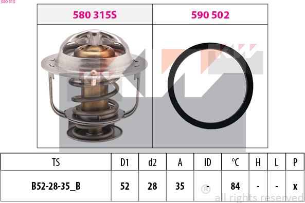 KW 580 315 - Термостат, охладителна течност vvparts.bg