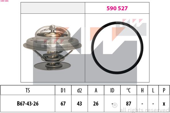 KW 580 385 - Термостат, охладителна течност vvparts.bg