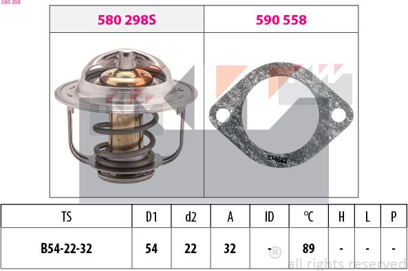 KW 580 298 - Термостат, охладителна течност vvparts.bg