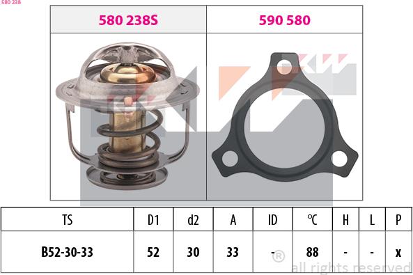 KW 580 238 - Термостат, охладителна течност vvparts.bg