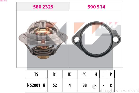 KW 580 232 - Термостат, охладителна течност vvparts.bg