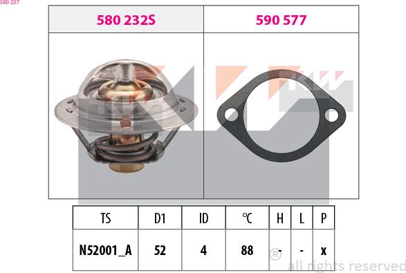 KW 580 237 - Термостат, охладителна течност vvparts.bg