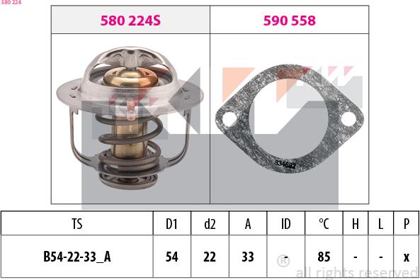 KW 580 224 - Термостат, охладителна течност vvparts.bg