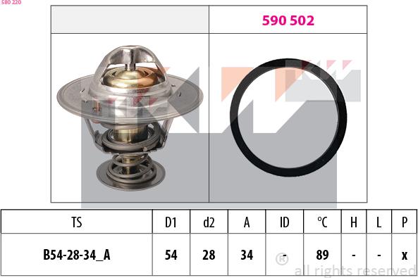 KW 580 220 - Термостат, охладителна течност vvparts.bg