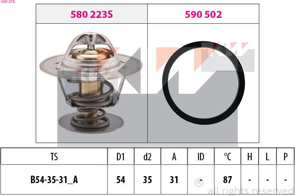 KW 580 278 - Термостат, охладителна течност vvparts.bg