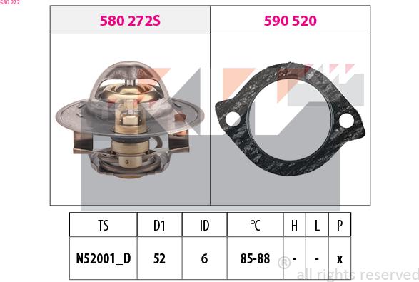 KW 580 272 - Термостат, охладителна течност vvparts.bg