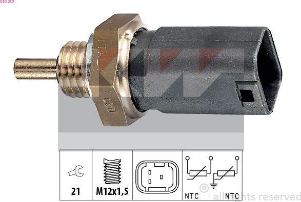 KW 530 252 - Датчик, температура на охладителната течност vvparts.bg