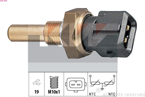 KW 530 229 - Датчик, температура на охладителната течност vvparts.bg