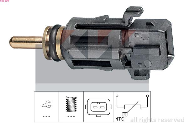 KW 530 279 - Датчик, температура на охладителната течност vvparts.bg