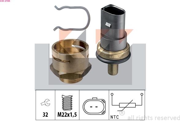 KW 530 278K - Датчик, температура на охладителната течност vvparts.bg