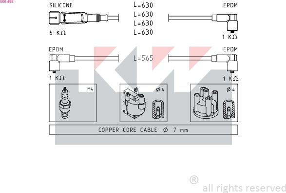 KW 359 493 - Комплект запалителеи кабели vvparts.bg
