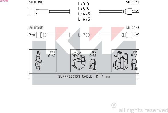 KW 359 509 - Комплект запалителеи кабели vvparts.bg