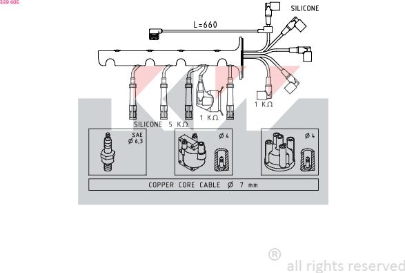 KW 359 605 - Комплект запалителеи кабели vvparts.bg