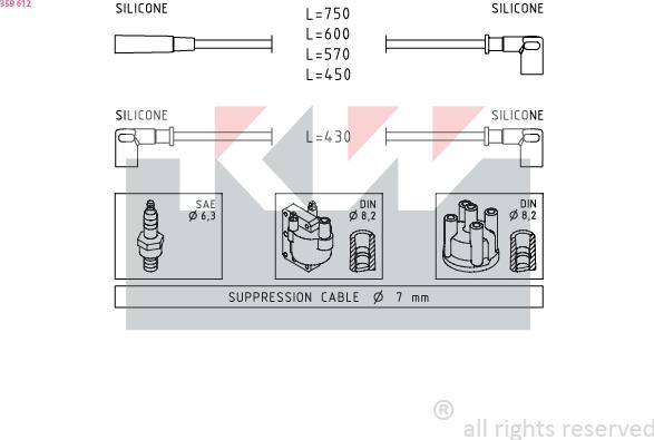 KW 359 612 - Комплект запалителеи кабели vvparts.bg