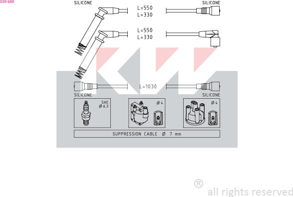 KW 359 689 - Комплект запалителеи кабели vvparts.bg