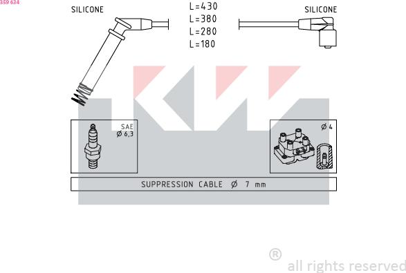 KW 359 634 - Комплект запалителеи кабели vvparts.bg