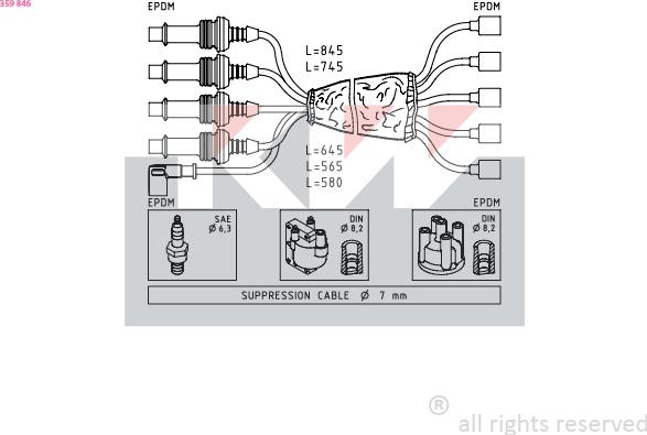 KW 359 846 - Комплект запалителеи кабели vvparts.bg