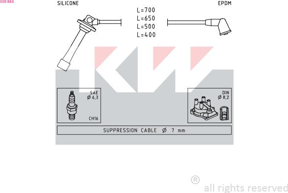 KW 359 884 - Комплект запалителеи кабели vvparts.bg