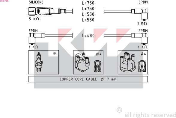 KW 359 736 - Комплект запалителеи кабели vvparts.bg