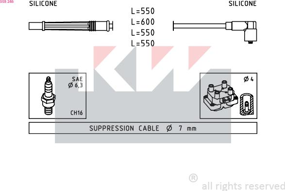 KW 358 246 - Комплект запалителеи кабели vvparts.bg