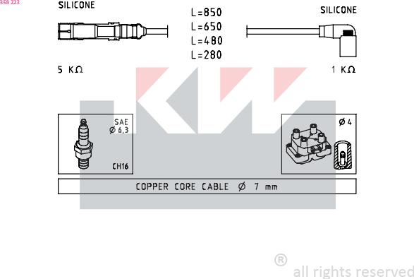 KW 358 223 - Комплект запалителеи кабели vvparts.bg