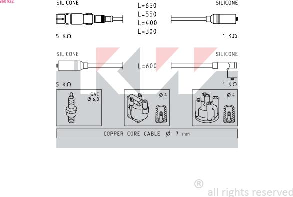 KW 360 932 - Комплект запалителеи кабели vvparts.bg