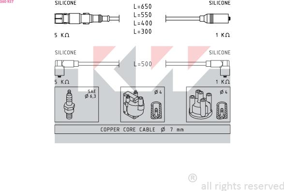 KW 360 937 - Комплект запалителеи кабели vvparts.bg