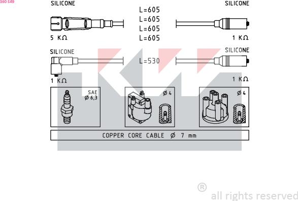 KW 360 549 - Комплект запалителеи кабели vvparts.bg