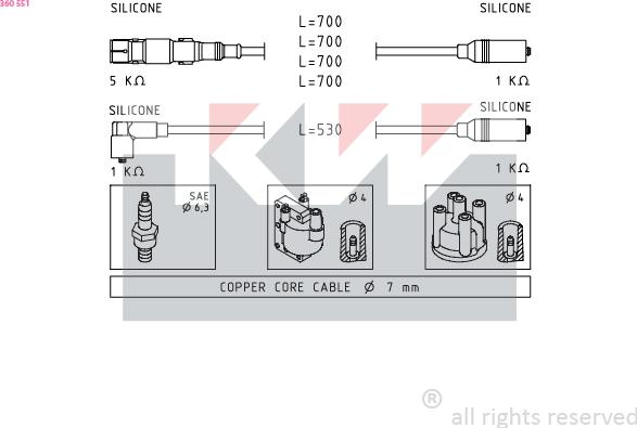 KW 360 551 - Комплект запалителеи кабели vvparts.bg