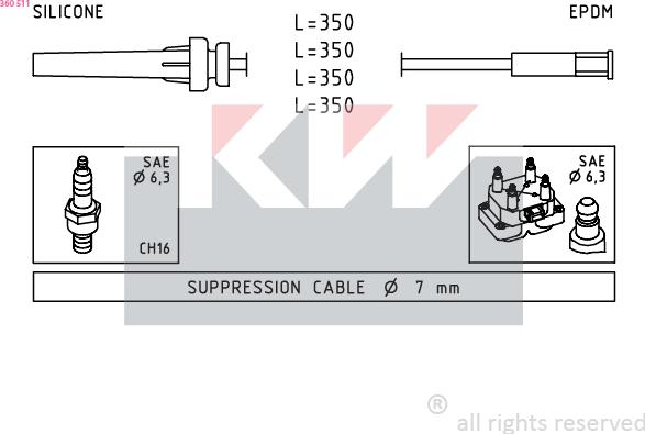 KW 360 511 - Комплект запалителеи кабели vvparts.bg