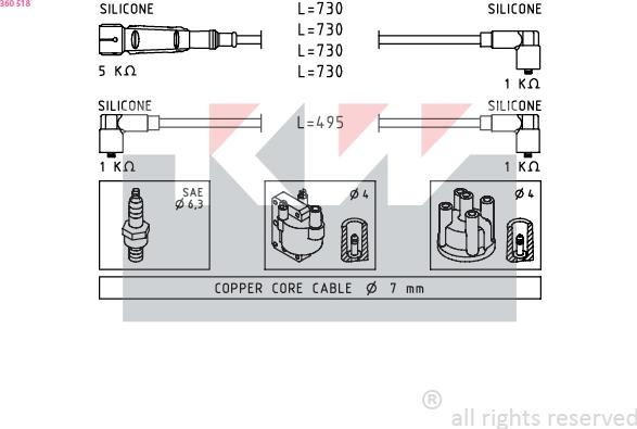 KW 360 518 - Комплект запалителеи кабели vvparts.bg