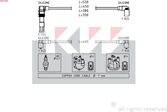 KW 360 580 - Комплект запалителеи кабели vvparts.bg