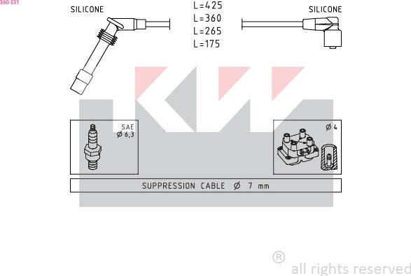 KW 360 531 - Комплект запалителеи кабели vvparts.bg