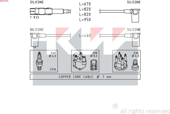 KW 360 654 - Комплект запалителеи кабели vvparts.bg