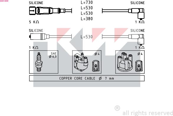 KW 360 609 - Комплект запалителеи кабели vvparts.bg