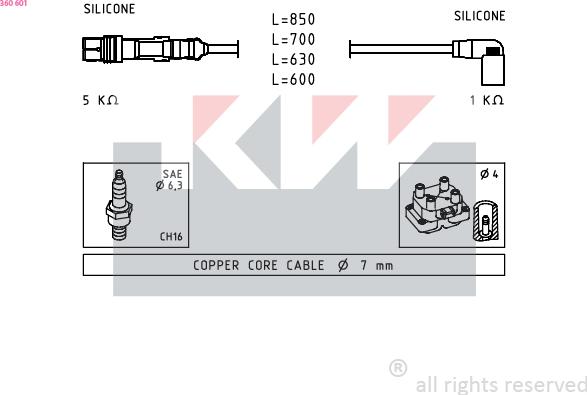 KW 360 601 - Комплект запалителеи кабели vvparts.bg