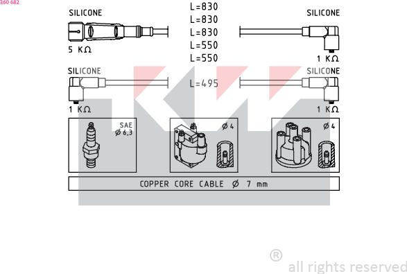 KW 360 682 - Комплект запалителеи кабели vvparts.bg