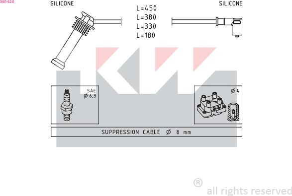 KW 360 624 - Комплект запалителеи кабели vvparts.bg