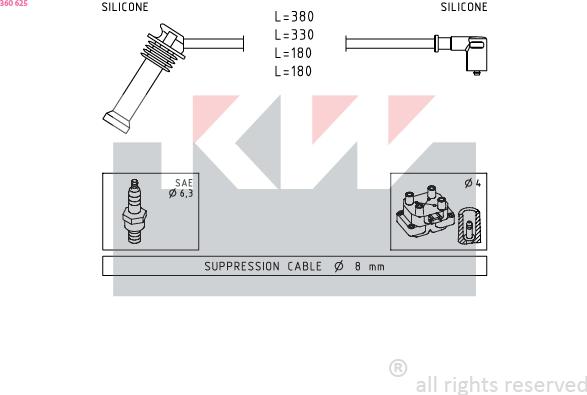 KW 360 625 - Комплект запалителеи кабели vvparts.bg