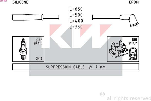 KW 360 851 - Комплект запалителеи кабели vvparts.bg