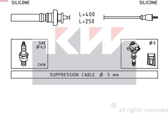 KW 360 883 - Комплект запалителеи кабели vvparts.bg