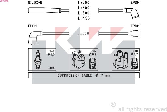 KW 360 398 - Комплект запалителеи кабели vvparts.bg