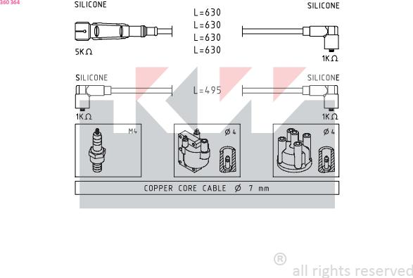 KW 360 364 - Комплект запалителеи кабели vvparts.bg