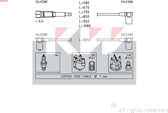 KW 360 323 - Комплект запалителеи кабели vvparts.bg