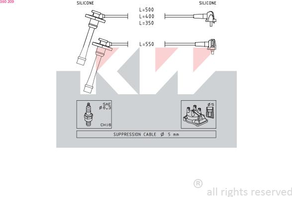 KW 360 209 - Комплект запалителеи кабели vvparts.bg